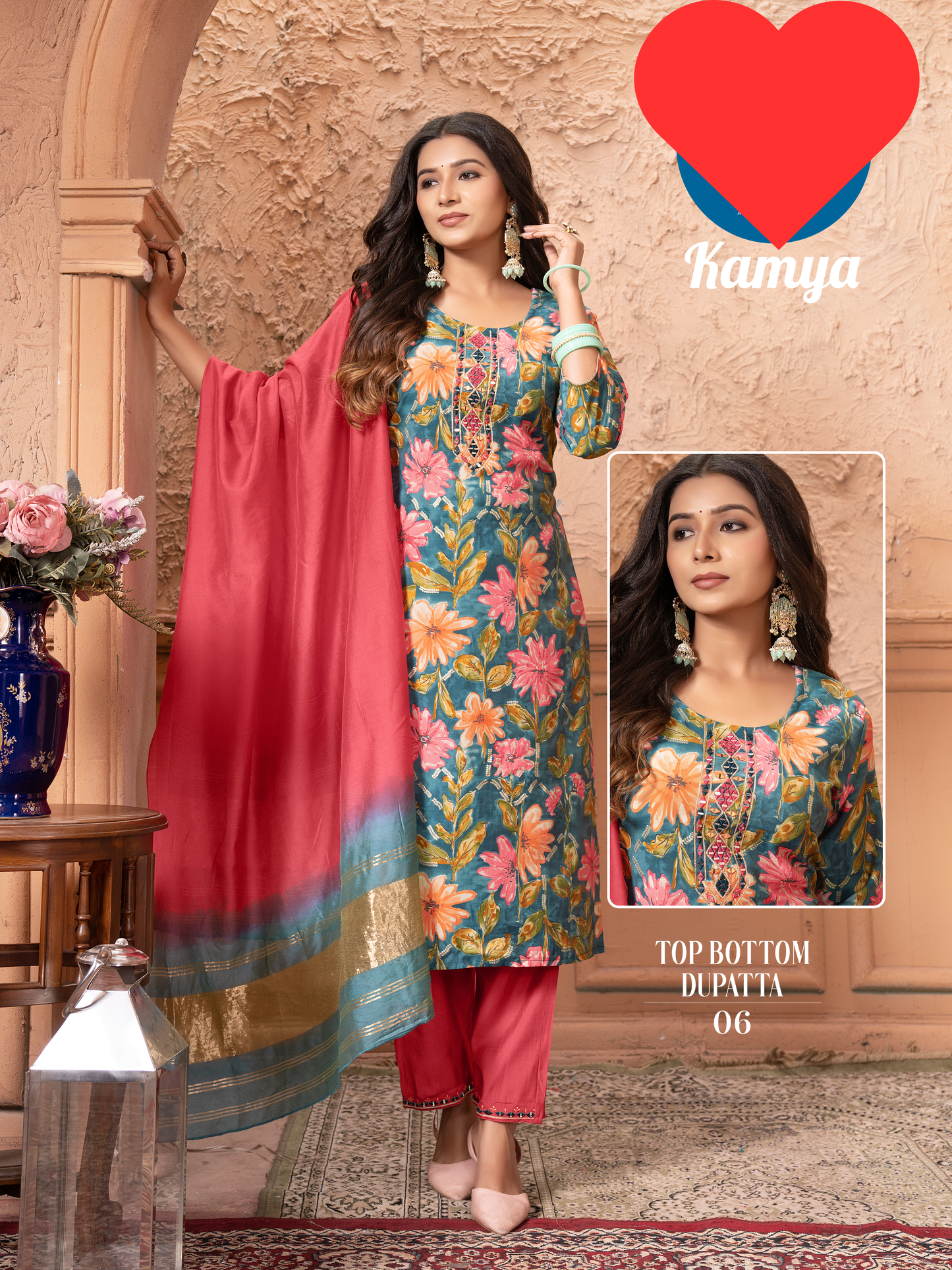 Blue and Pink Mixed Floral Shalwar